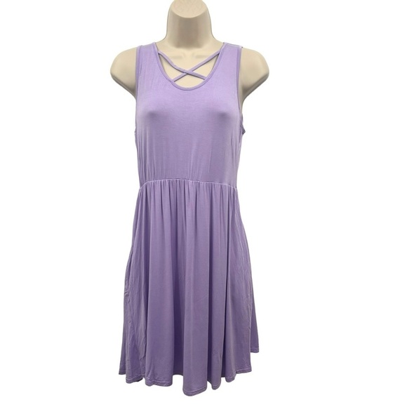 Ezbelle Super Soft Criss Cross Sleeveless Dress Lavender Size S - Picture 1 of 7